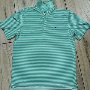 Vineyard Vines men’s medium Teal Striped Polo Shirt